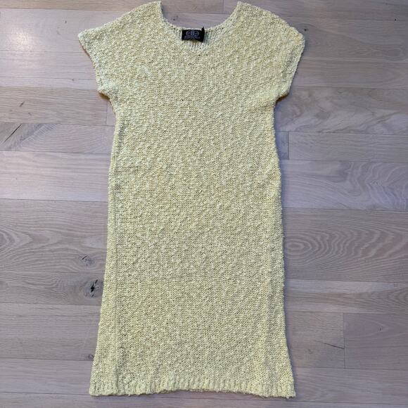 VNG David Brett Inc. Butter Yellow Open Knit Dress SZ L Beach Cover Vacation - Picture 1 of 7